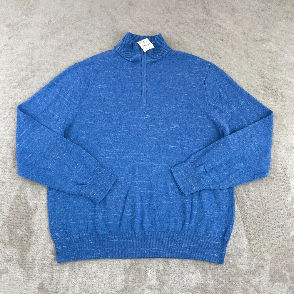 J.Crew Ragland Half-Zip Sweater Men XL Blue Cotton Mock Neck Casual NWT $98